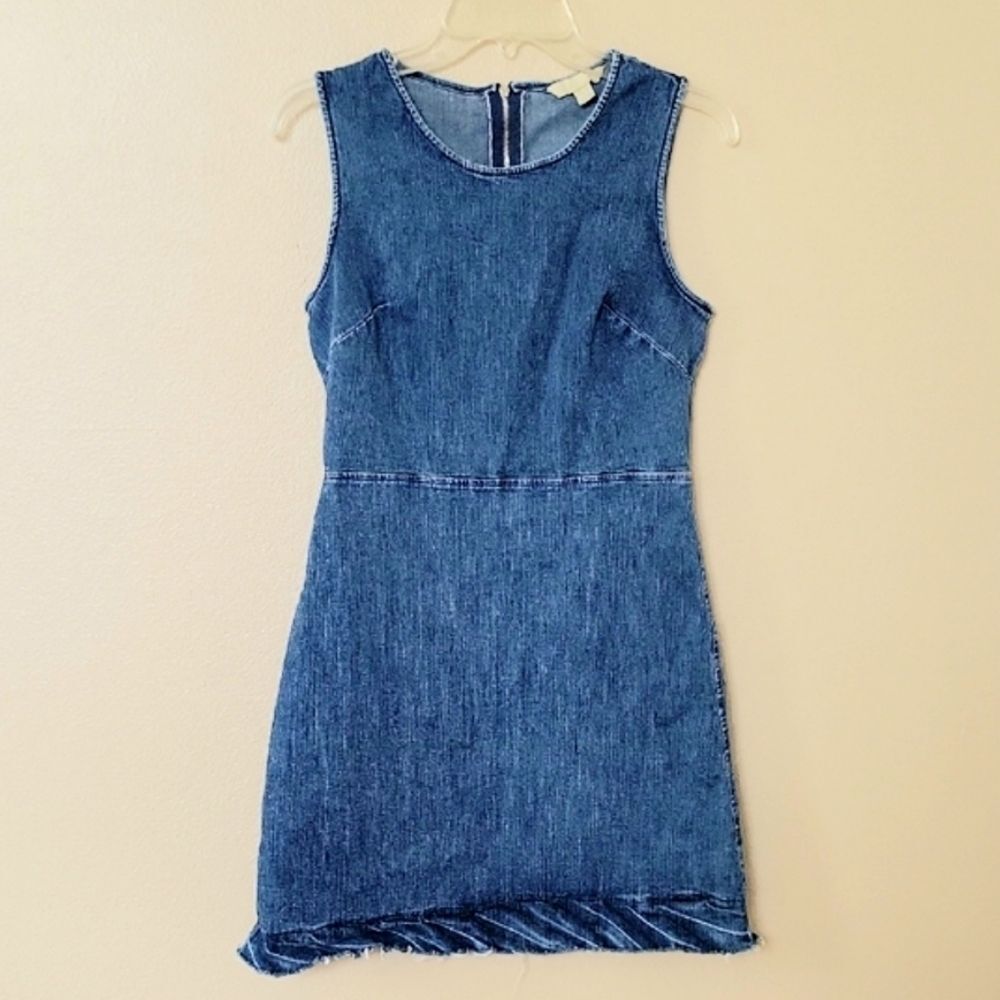 Hope & Harlow Womens Blue Denim Raw Hem Mini Dress Summer Boho Western